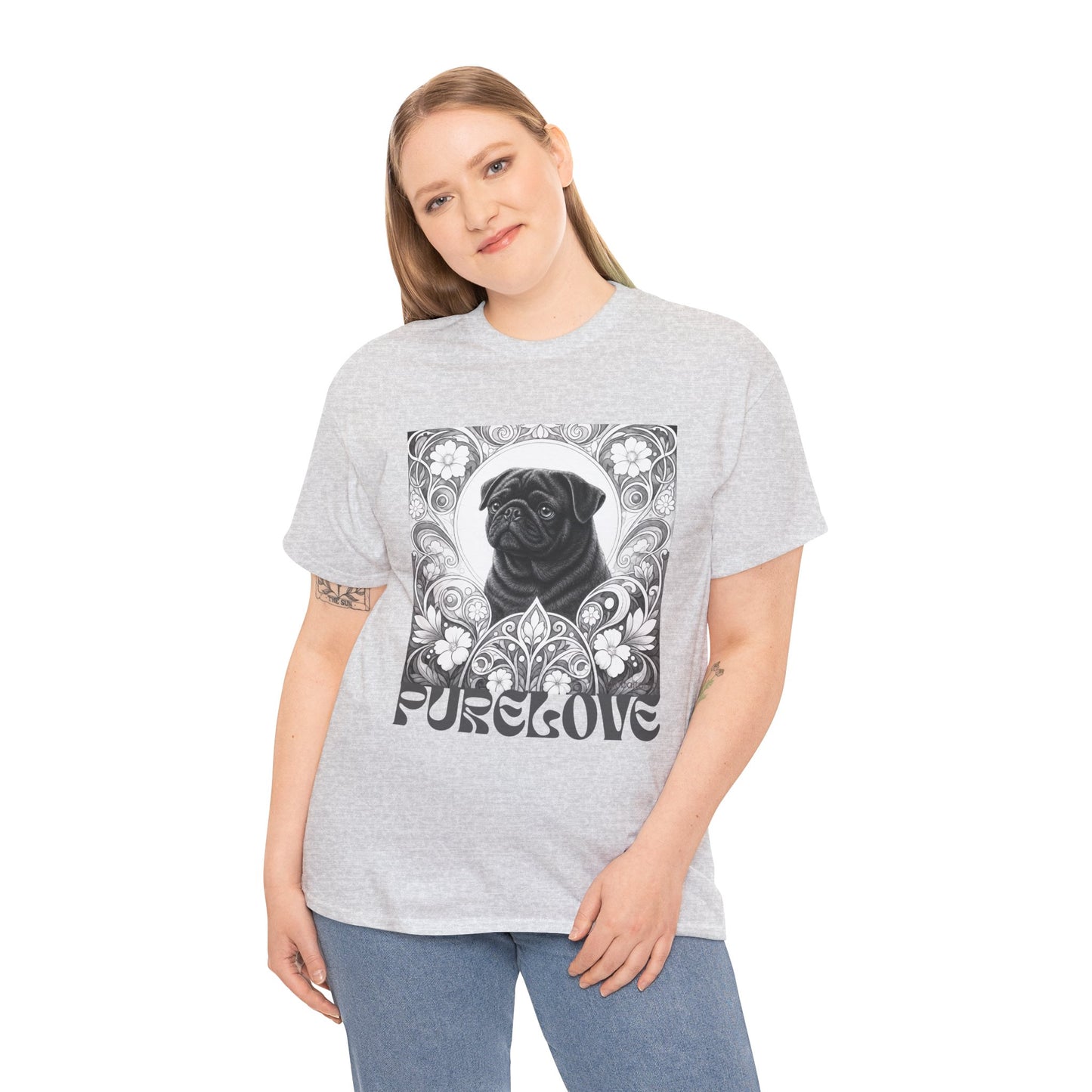 Pug Black Vintage Unisex Cotton Tee for Dog Lovers (Black & White T-Shirt)