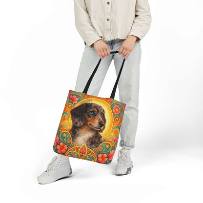 Dachshund Merle Wirehaired All-Over Print Canvas Tote Bag – Colourful Artistic Dog Lover Gift