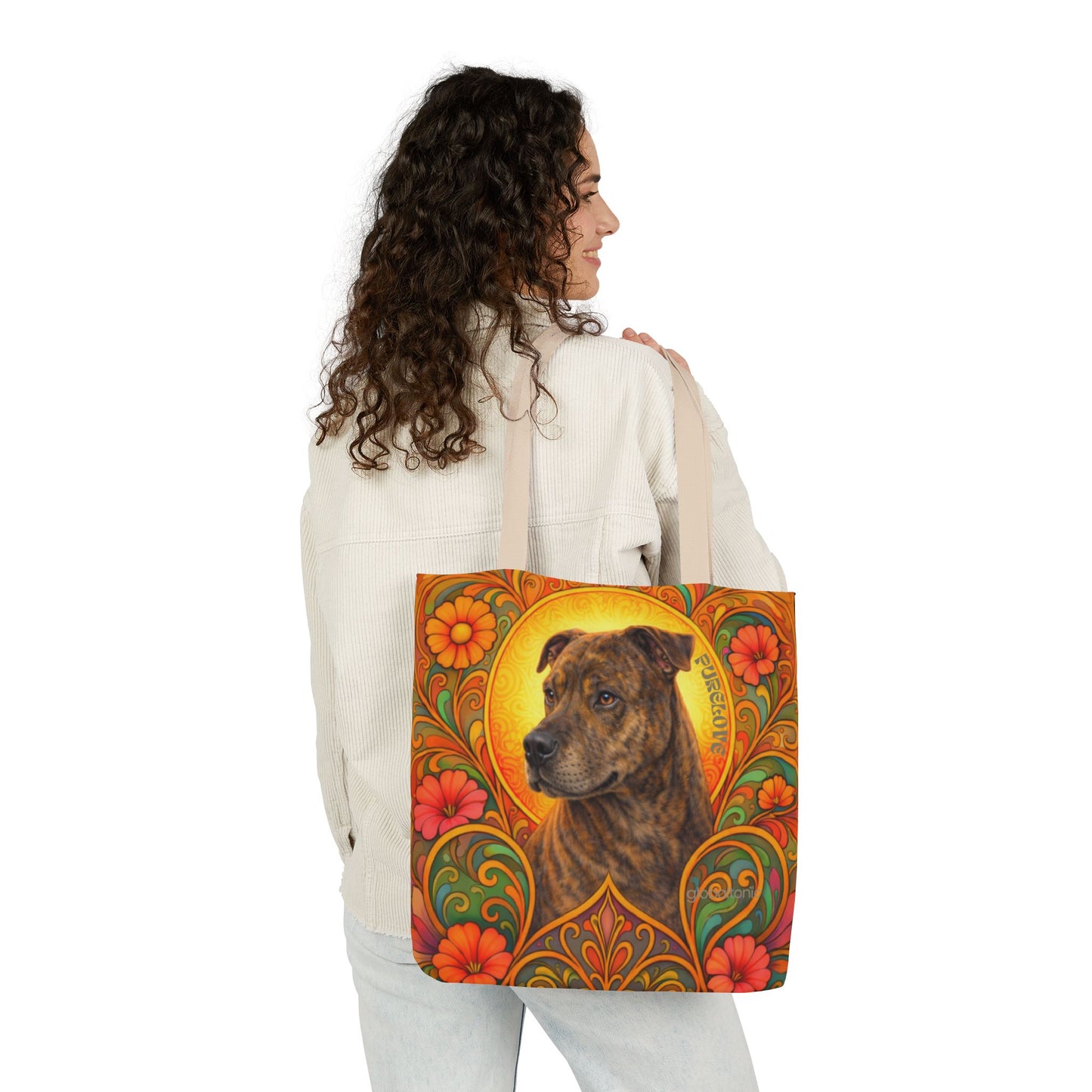 Staffy Brown All-Over Print Canvas Tote Bag – Colourful Artistic Dog Lover Gift