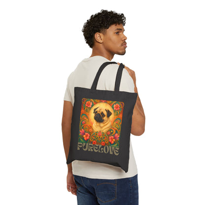 Pug Vintage Dog Lovers Cotton Canvas Tote Bag - Unique, Artistic, Durable