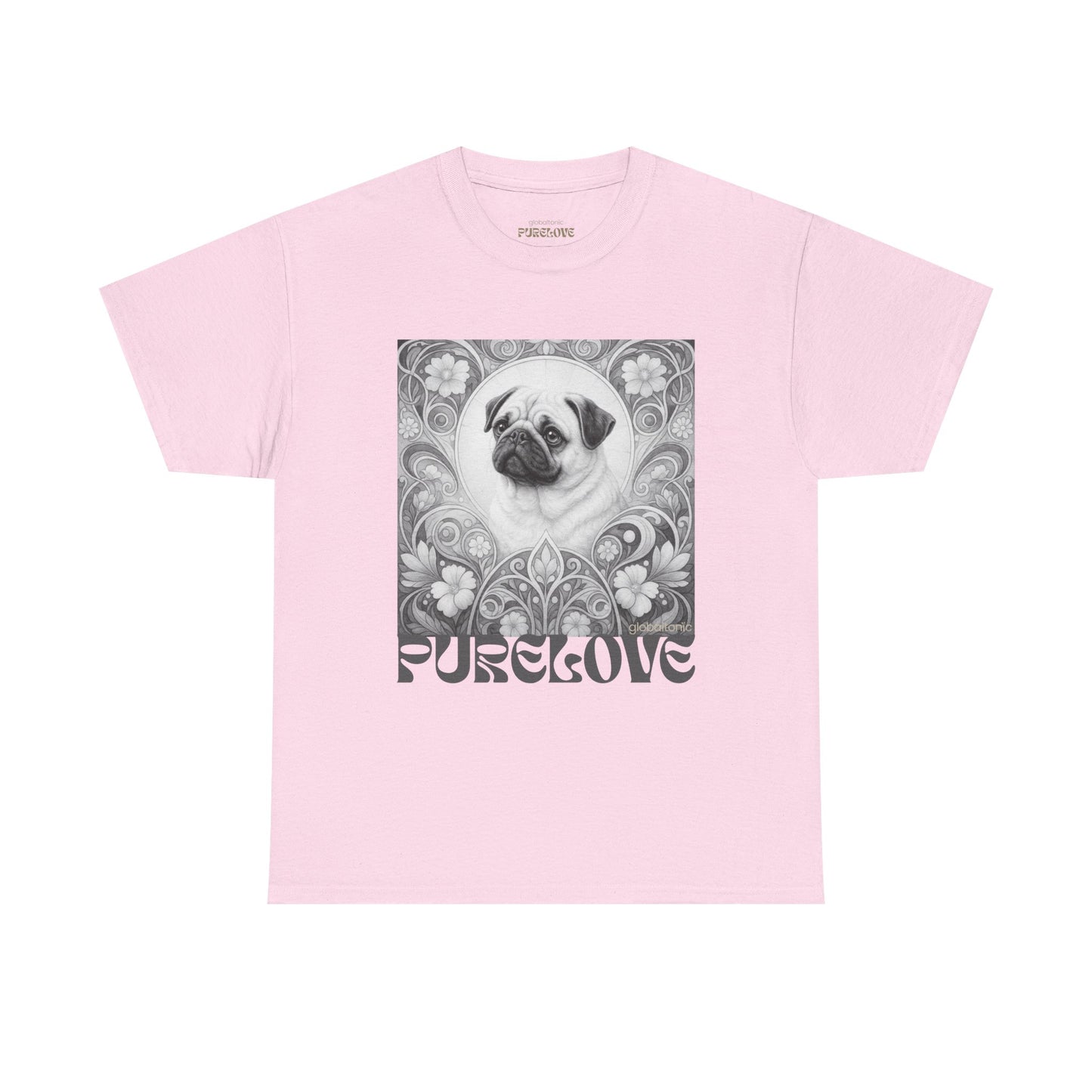 Pug Tan Vintage Unisex Cotton Tee for Dog Lovers (Black & White T-Shirt)