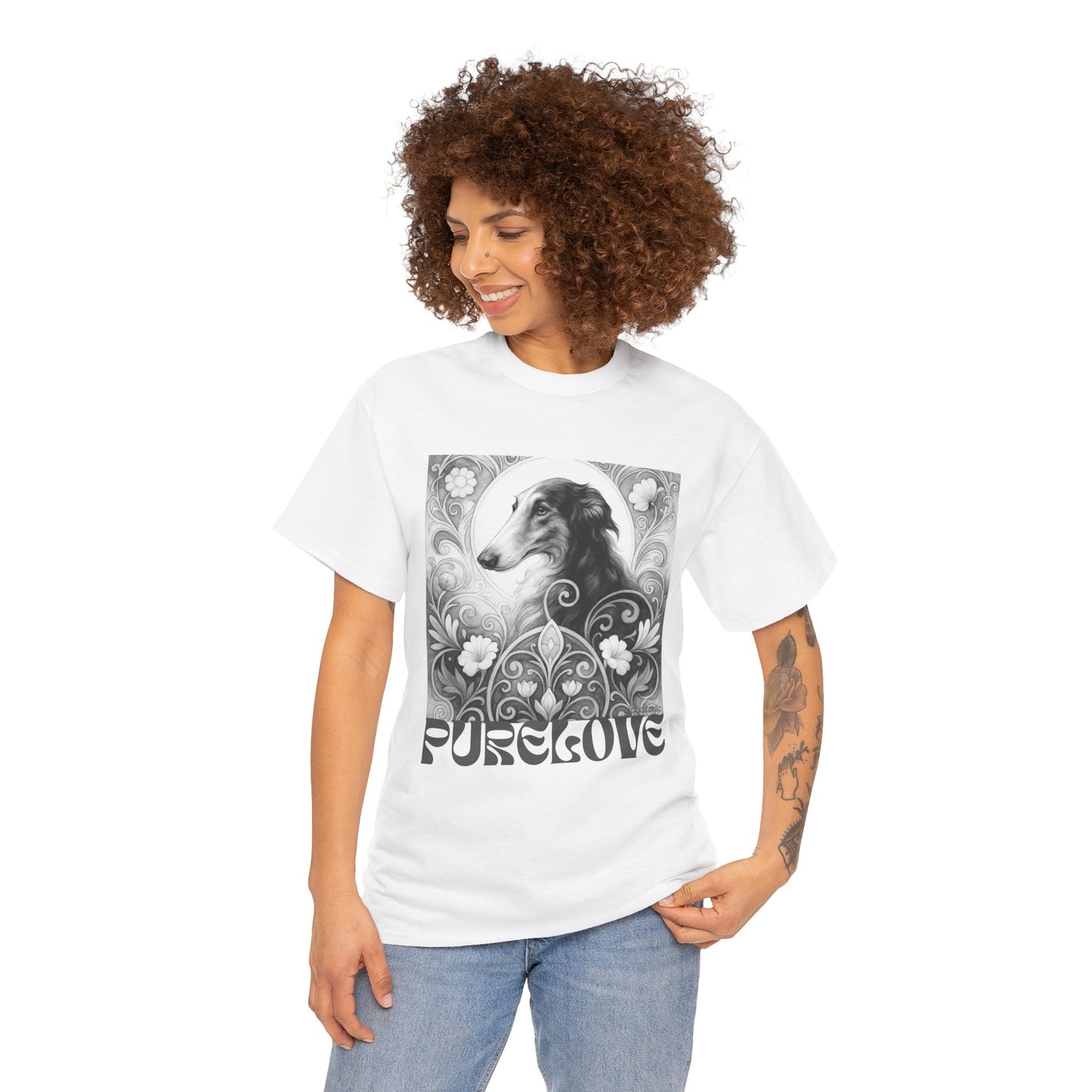Borzoi Vintage Unisex Cotton Tee for Dog Lovers (Black & White)