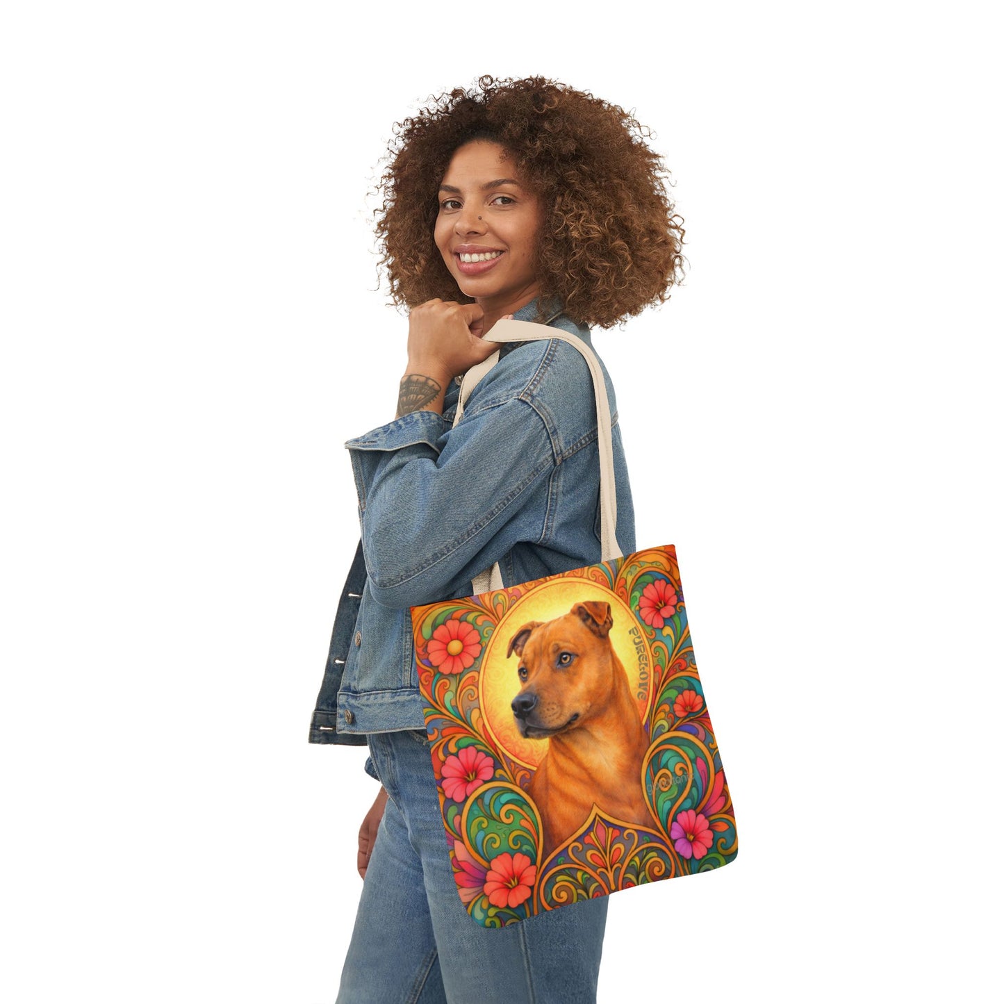 Staffy Tan All-Over Print Canvas Tote Bag – Colourful Artistic Dog Lover Gift