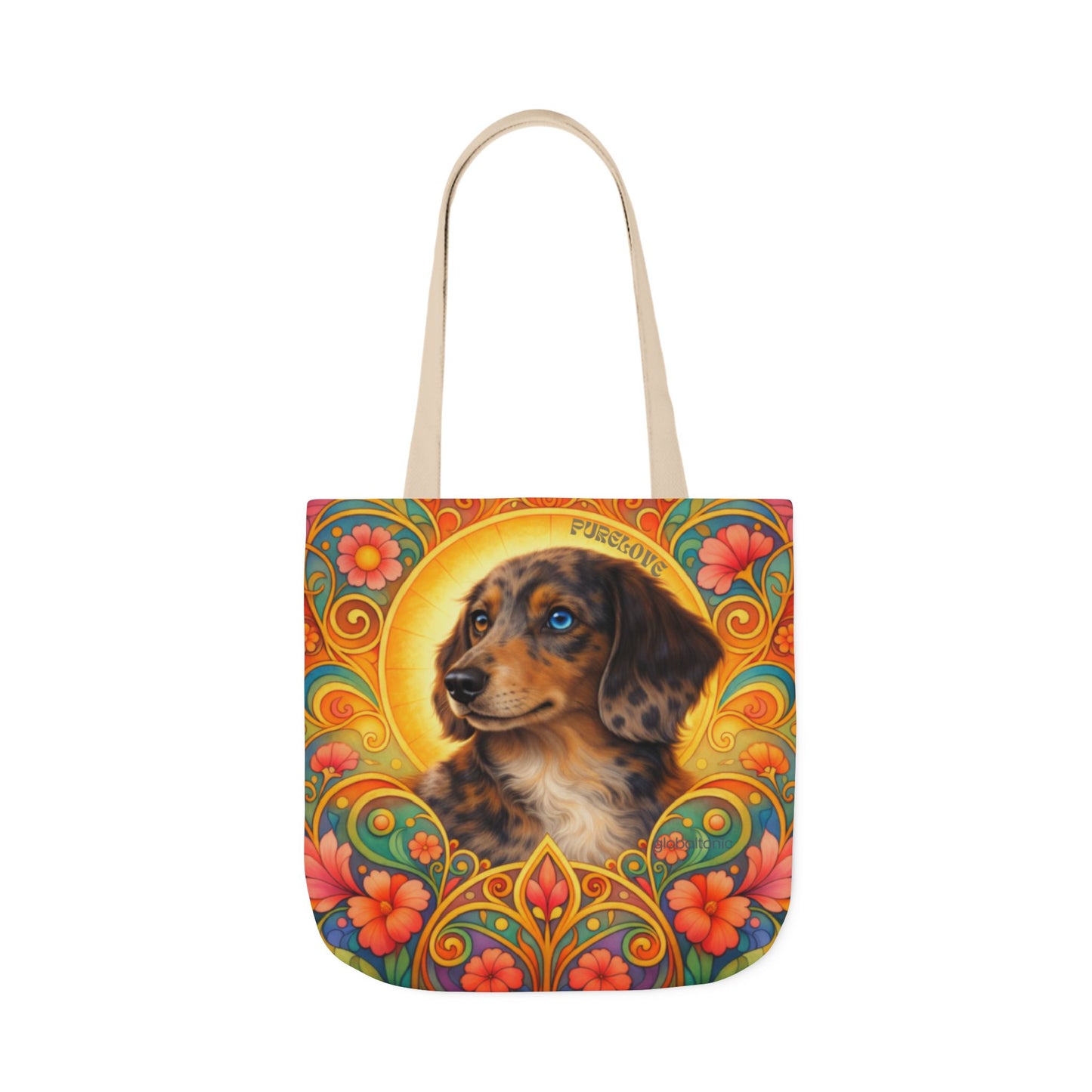 Dachshund Merle Wirehaired All-Over Print Canvas Tote Bag – Colourful Artistic Dog Lover Gift
