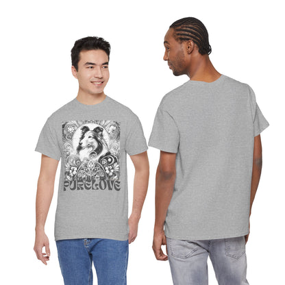 Collie Vintage Unisex Cotton Tee for Dog Lovers (Black & White)