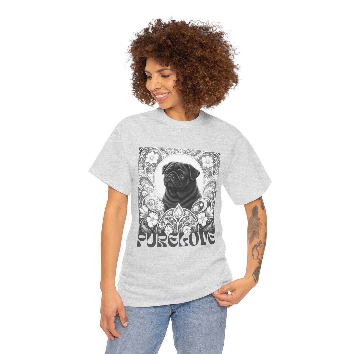 Pug Black Vintage Unisex Cotton Tee for Dog Lovers (Black & White T-Shirt)