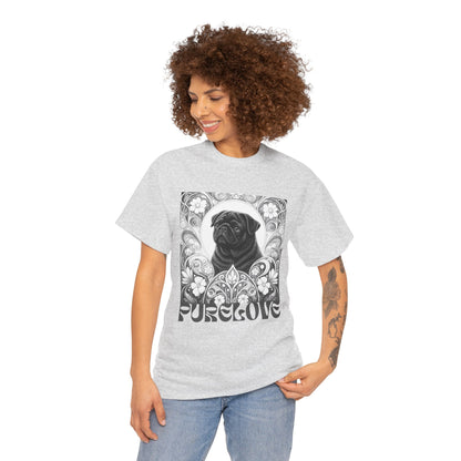 Pug Black Vintage Unisex Cotton Tee for Dog Lovers (Black & White T-Shirt)