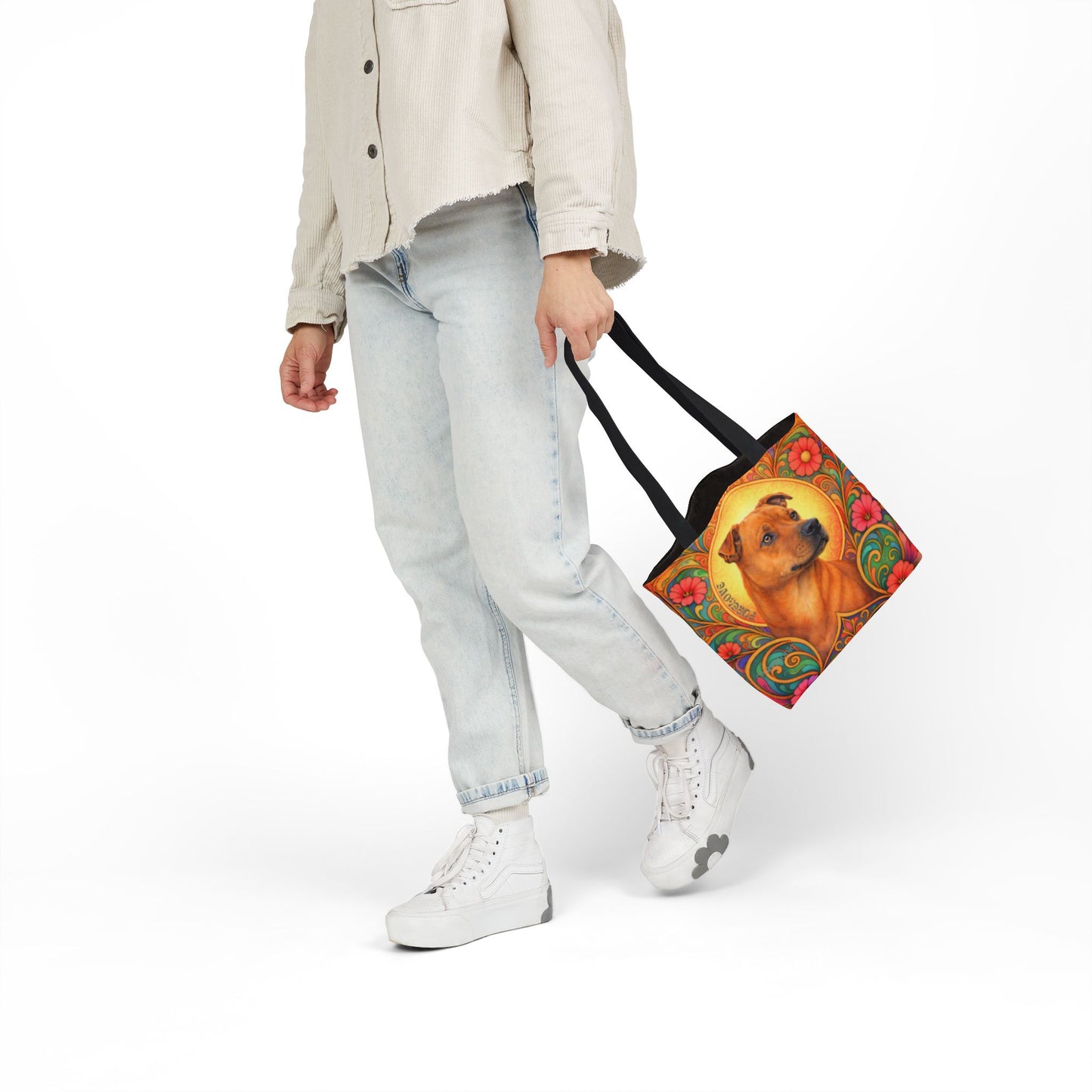 Staffy Tan All-Over Print Canvas Tote Bag – Colourful Artistic Dog Lover Gift