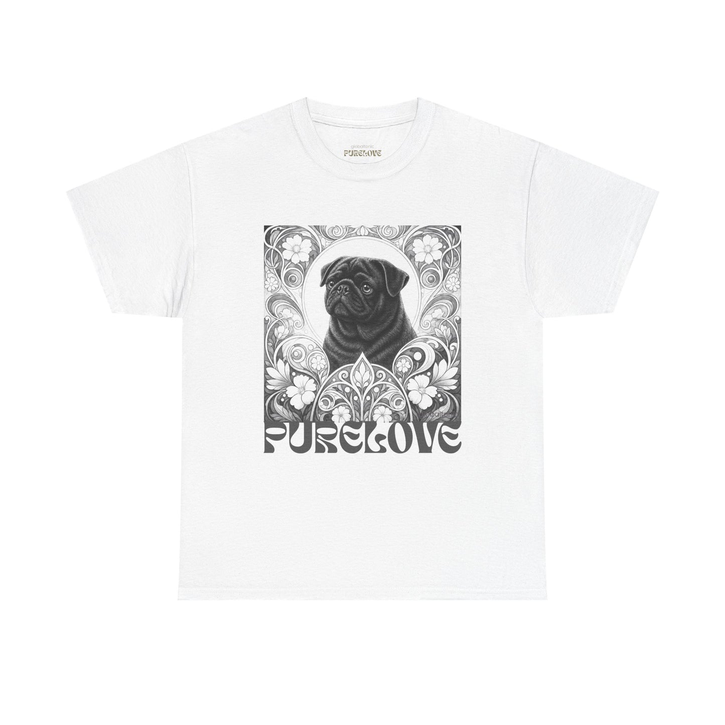 Pug Black Vintage Unisex Cotton Tee for Dog Lovers (Black & White T-Shirt)