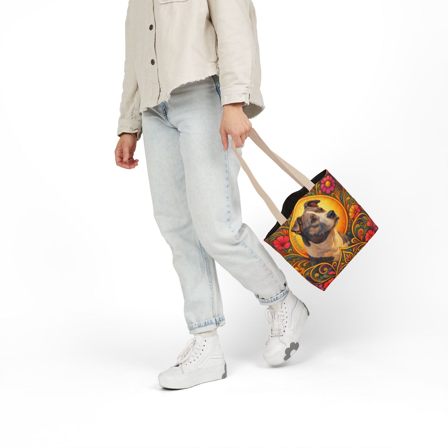 Staffy Grey & White All-Over Print Canvas Tote Bag – Colourful Artistic Dog Lover Gift