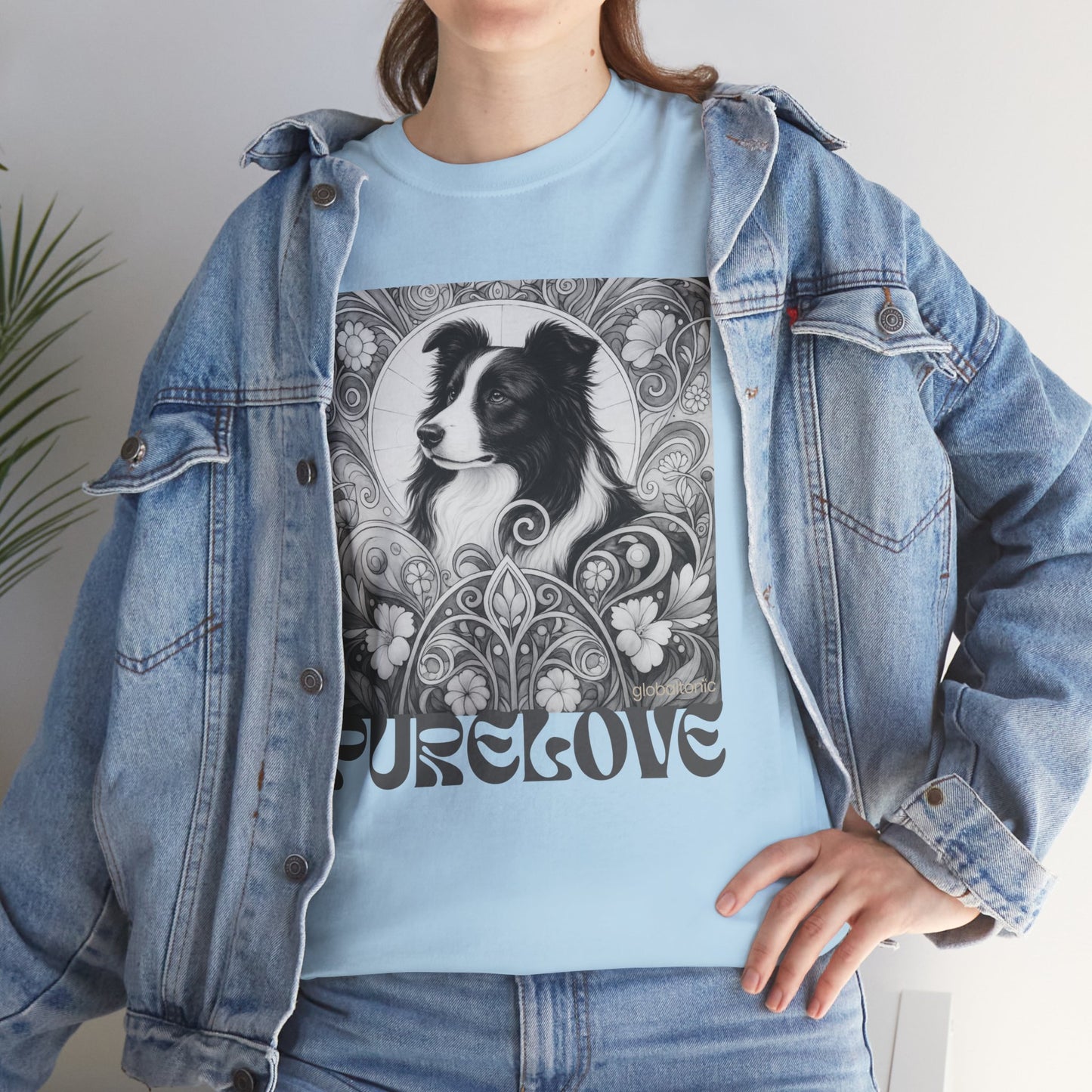 Border Collie Vintage Unisex Cotton Tee for Dog Lovers (Black & White)
