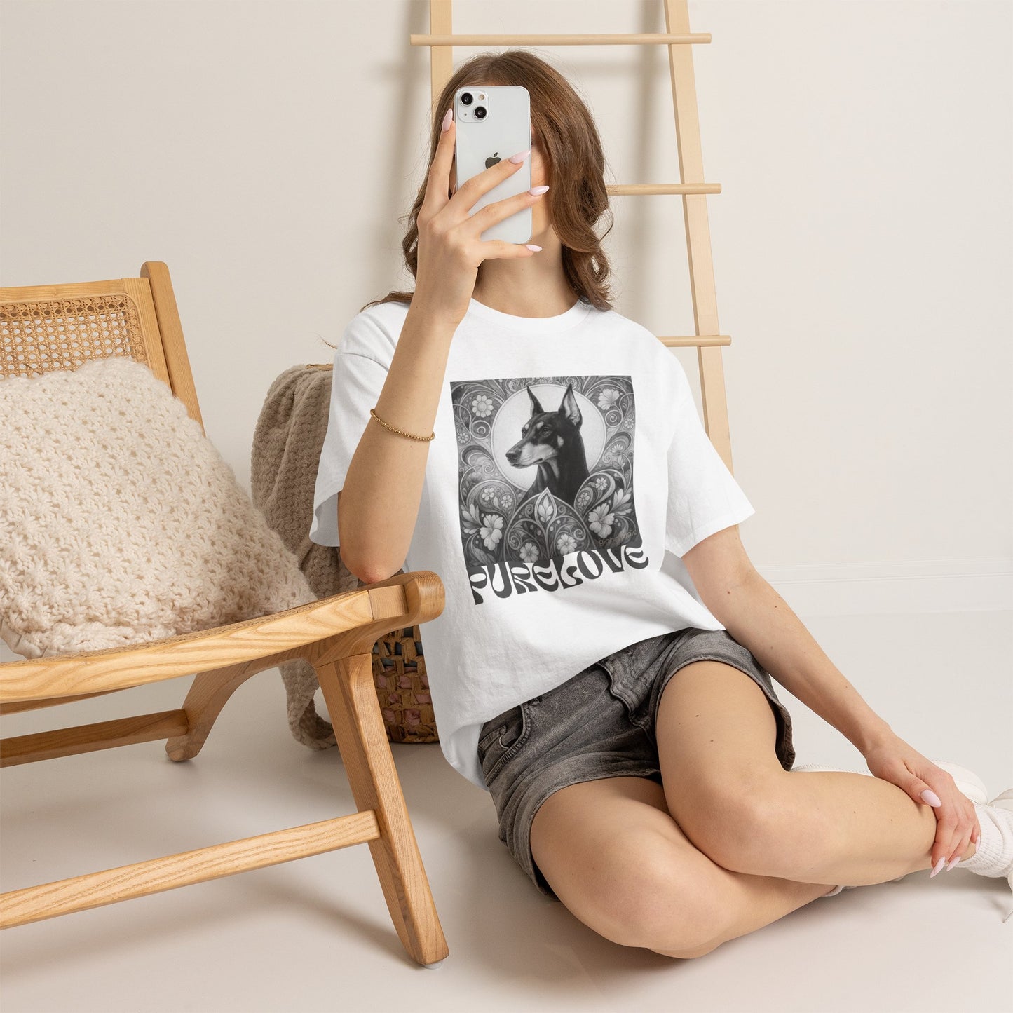 Doberman Vintage Unisex Cotton Tee for Dog Lovers (Black & White)