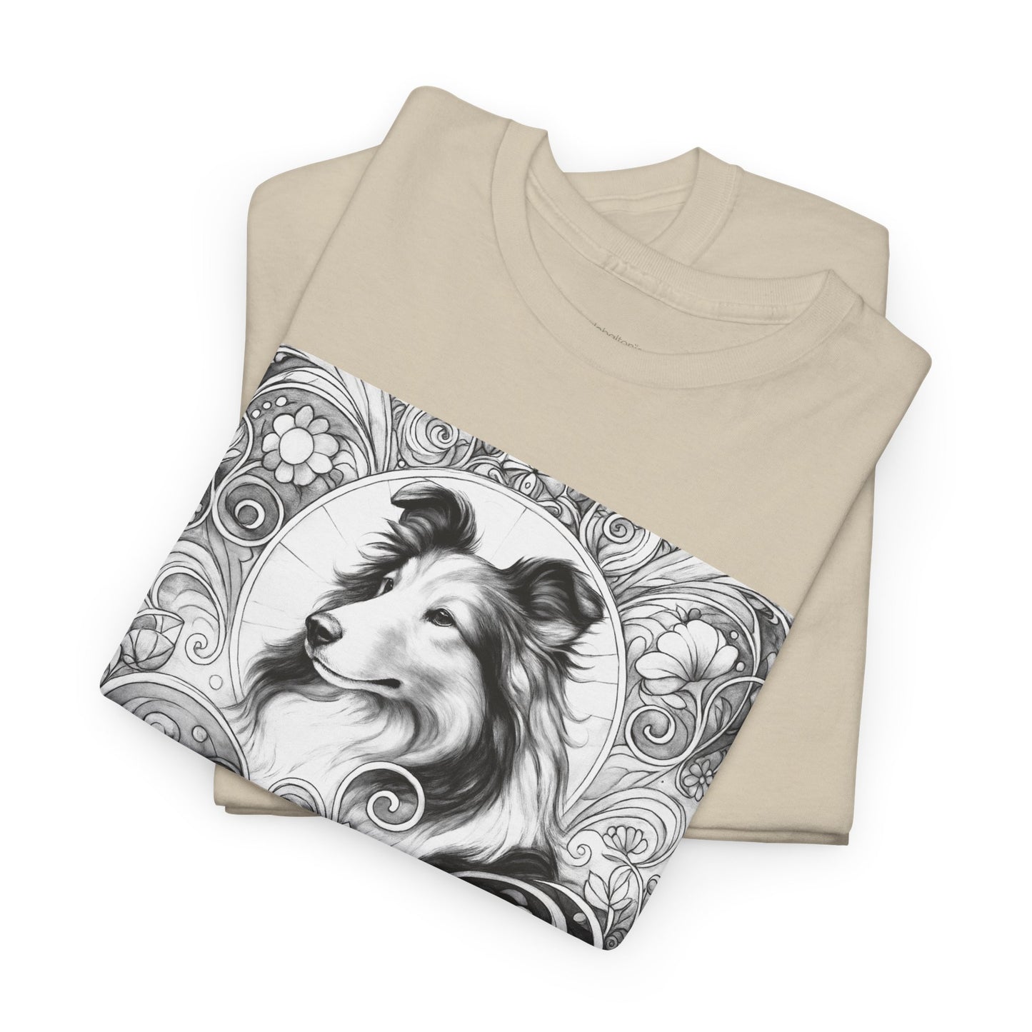 Collie Vintage Unisex Cotton Tee for Dog Lovers (Black & White)
