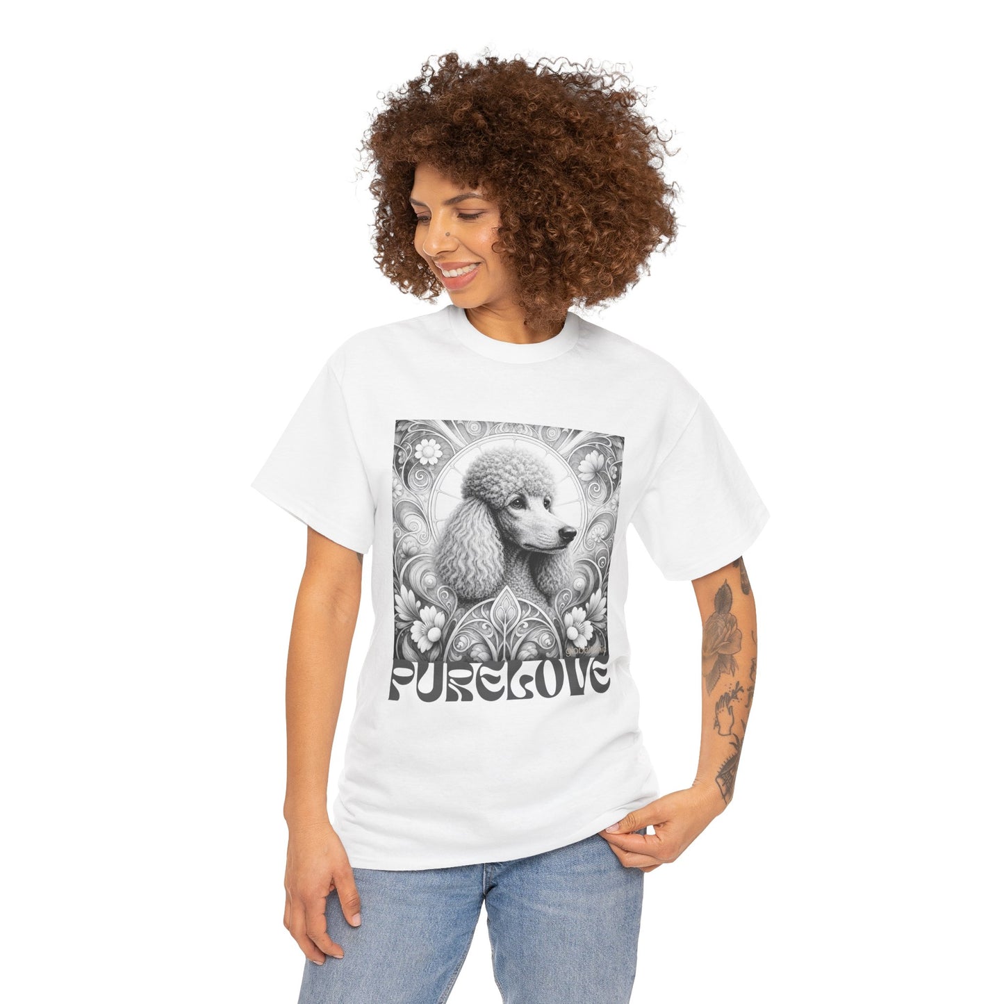 Poodle Grey Vintage Unisex Cotton Tee for Dog Lovers (Black & White)