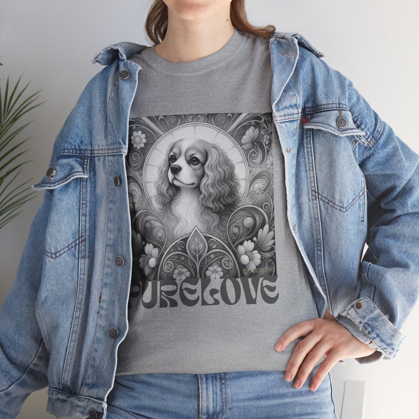 Cavalier King Charles Spaniel Vintage Unisex Cotton Tee for Dog Lovers (Black & White)