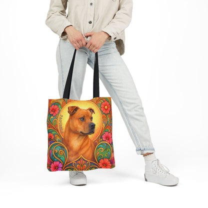 Staffy Tan All-Over Print Canvas Tote Bag – Colourful Artistic Dog Lover Gift