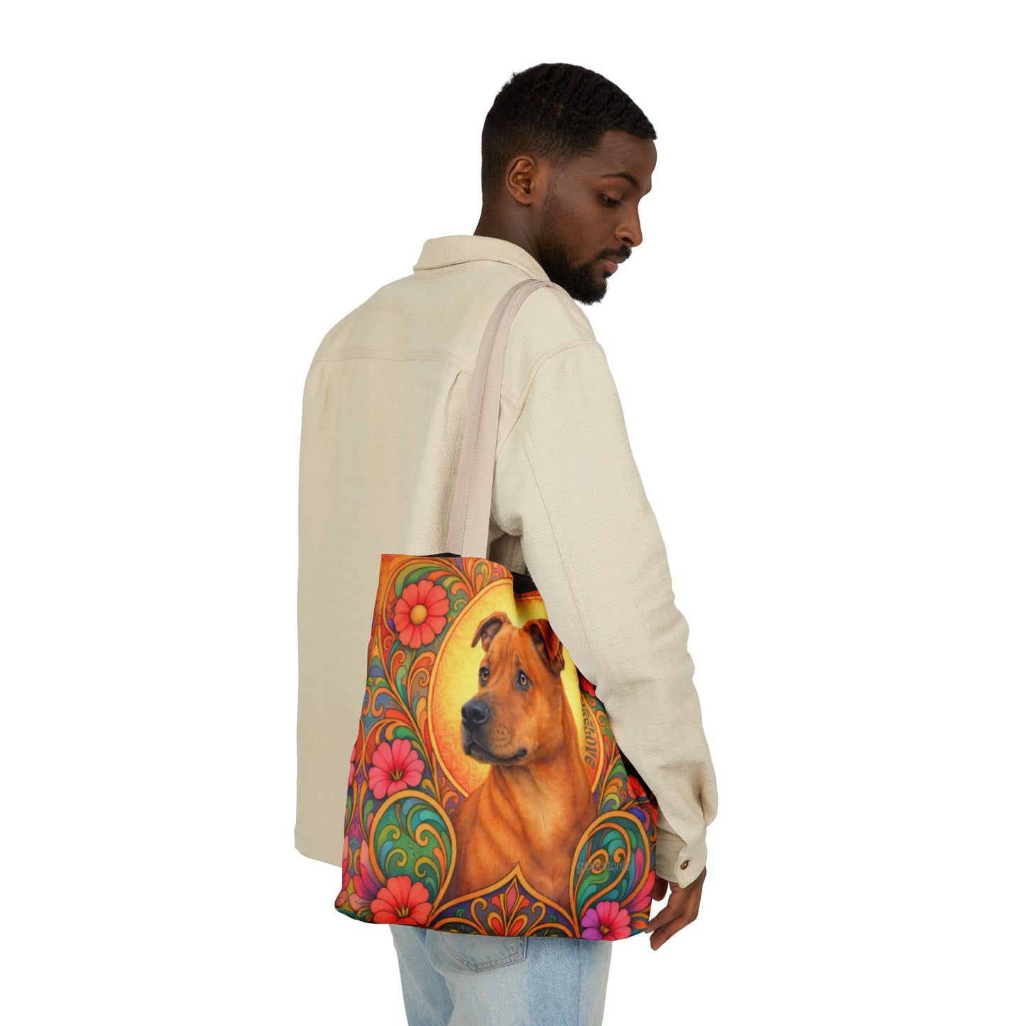 Staffy Tan All-Over Print Canvas Tote Bag – Colourful Artistic Dog Lover Gift