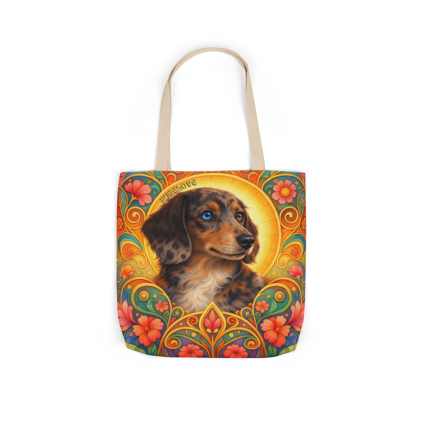 Dachshund Merle Wirehaired All-Over Print Canvas Tote Bag – Colourful Artistic Dog Lover Gift