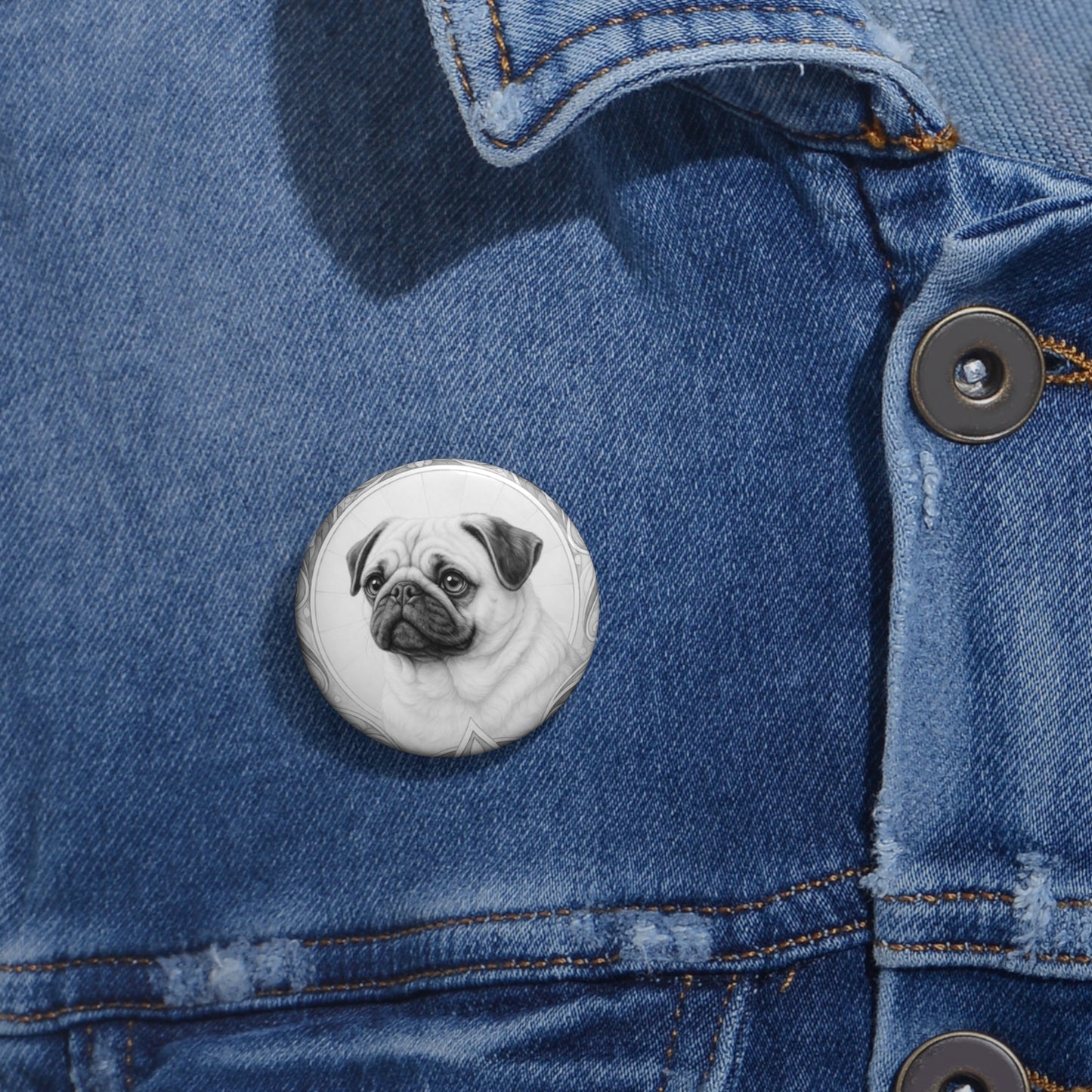Pug Dog Pin Button (Black and White) - Vintage Design Gift for Dog Lovers