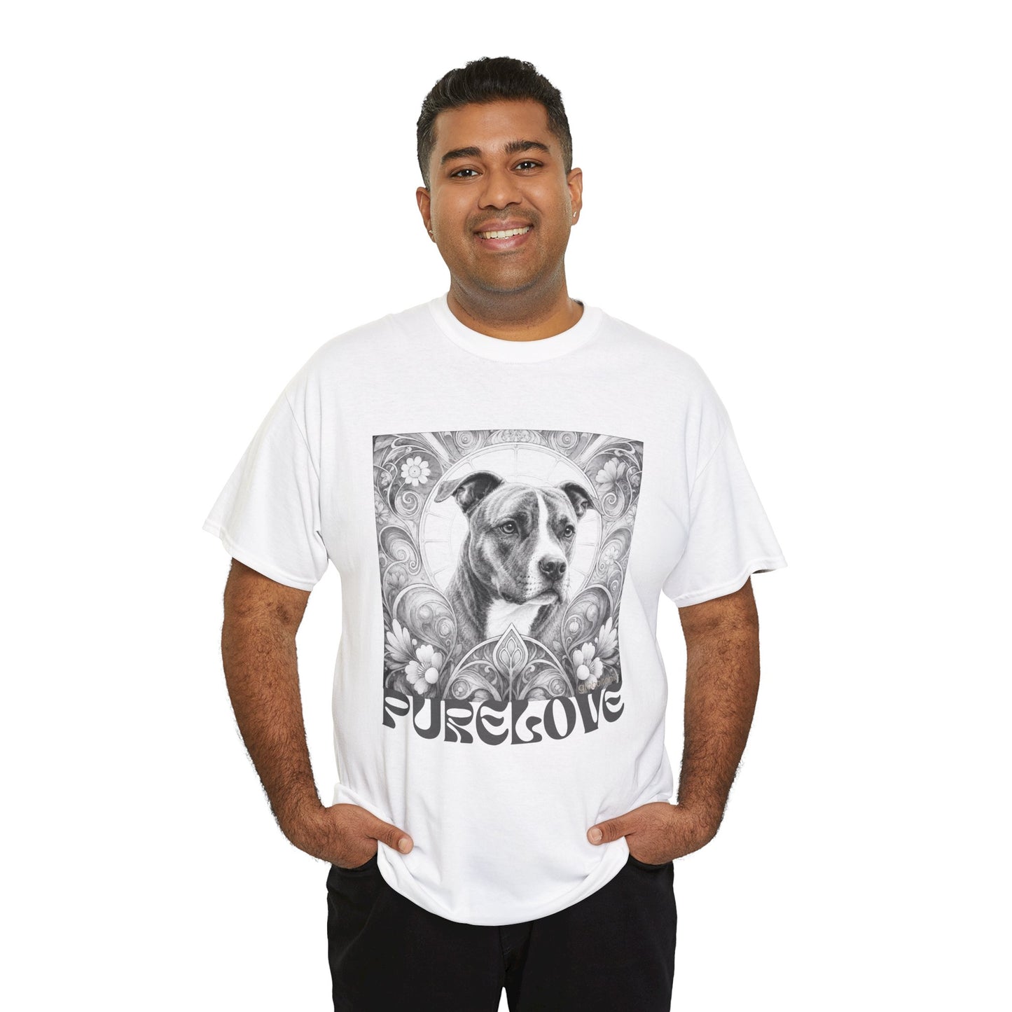 Staffy (Coco) Bull Terrier Vintage Unisex Cotton Tee for Dog Lovers (Black & White)
