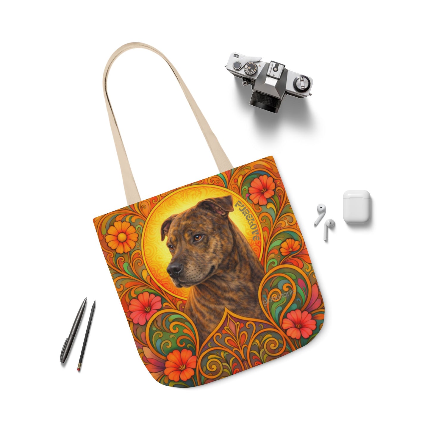 Staffy Brown All-Over Print Canvas Tote Bag – Colourful Artistic Dog Lover Gift