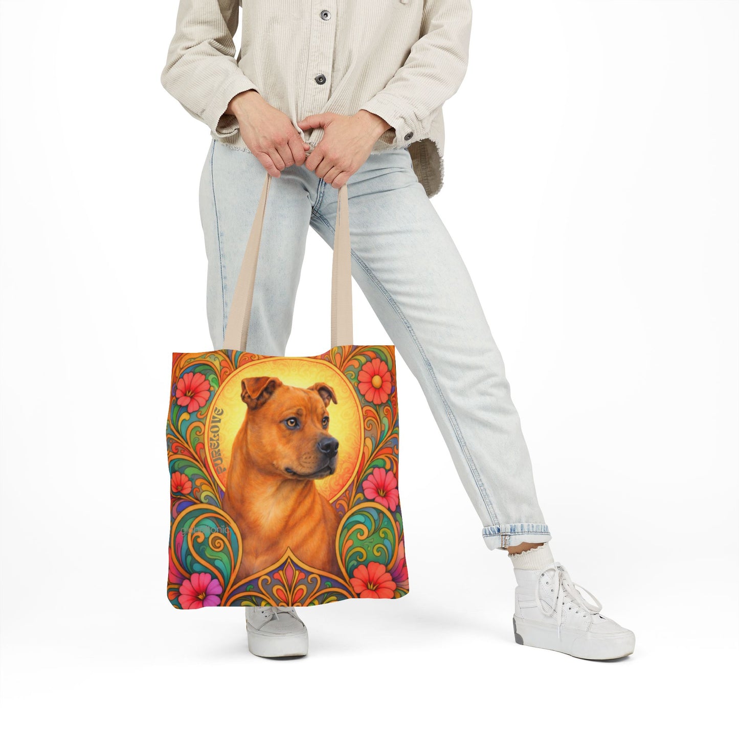 Staffy Tan All-Over Print Canvas Tote Bag – Colourful Artistic Dog Lover Gift