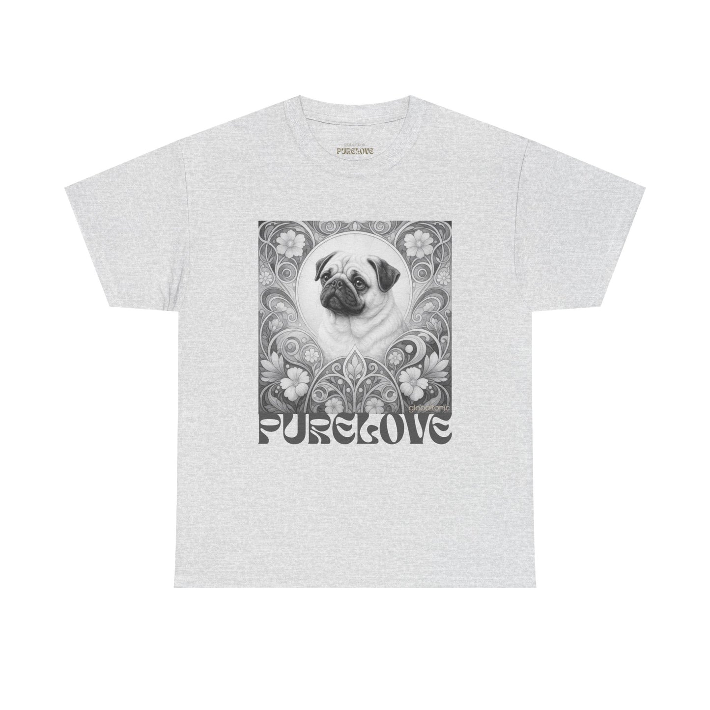 Pug Tan Vintage Unisex Cotton Tee for Dog Lovers (Black & White T-Shirt)