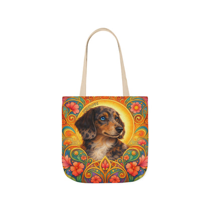 Dachshund Merle Wirehaired All-Over Print Canvas Tote Bag – Colourful Artistic Dog Lover Gift