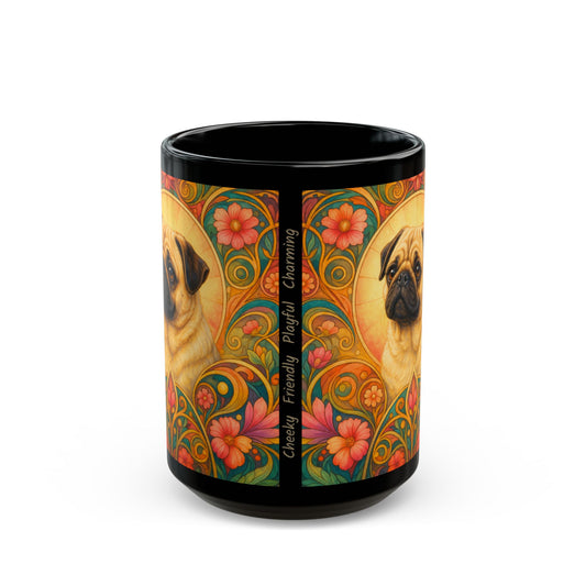 Pug Dog Lover Black Mug – Vintage Pet Themed Cup for Gifts & Home Decor