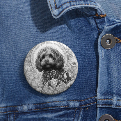 Cavapoo (Cavoodle) Dog Pin Button (Black and White) - Vintage Design Gift for Dog Lovers