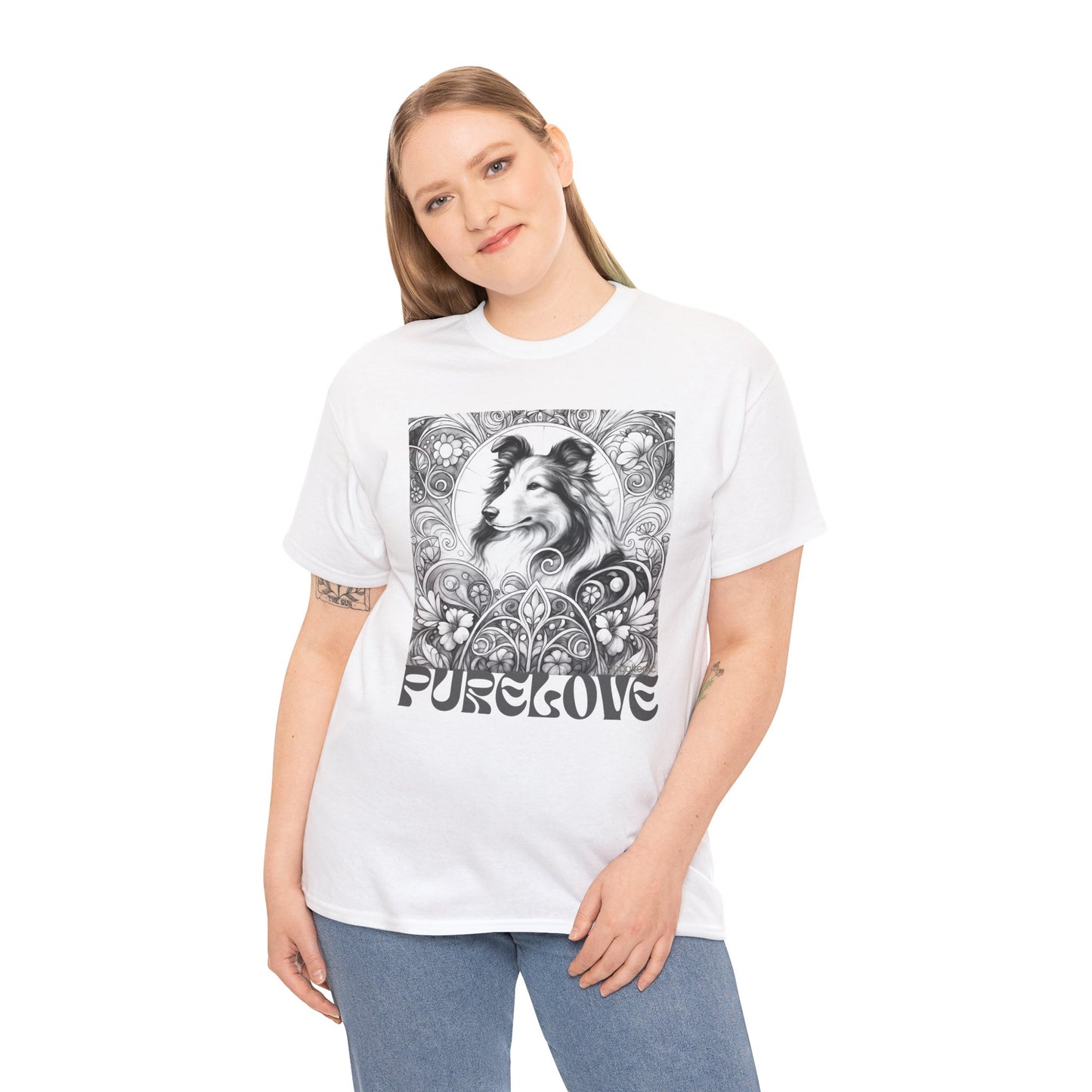 Collie Vintage Unisex Cotton Tee for Dog Lovers (Black & White)