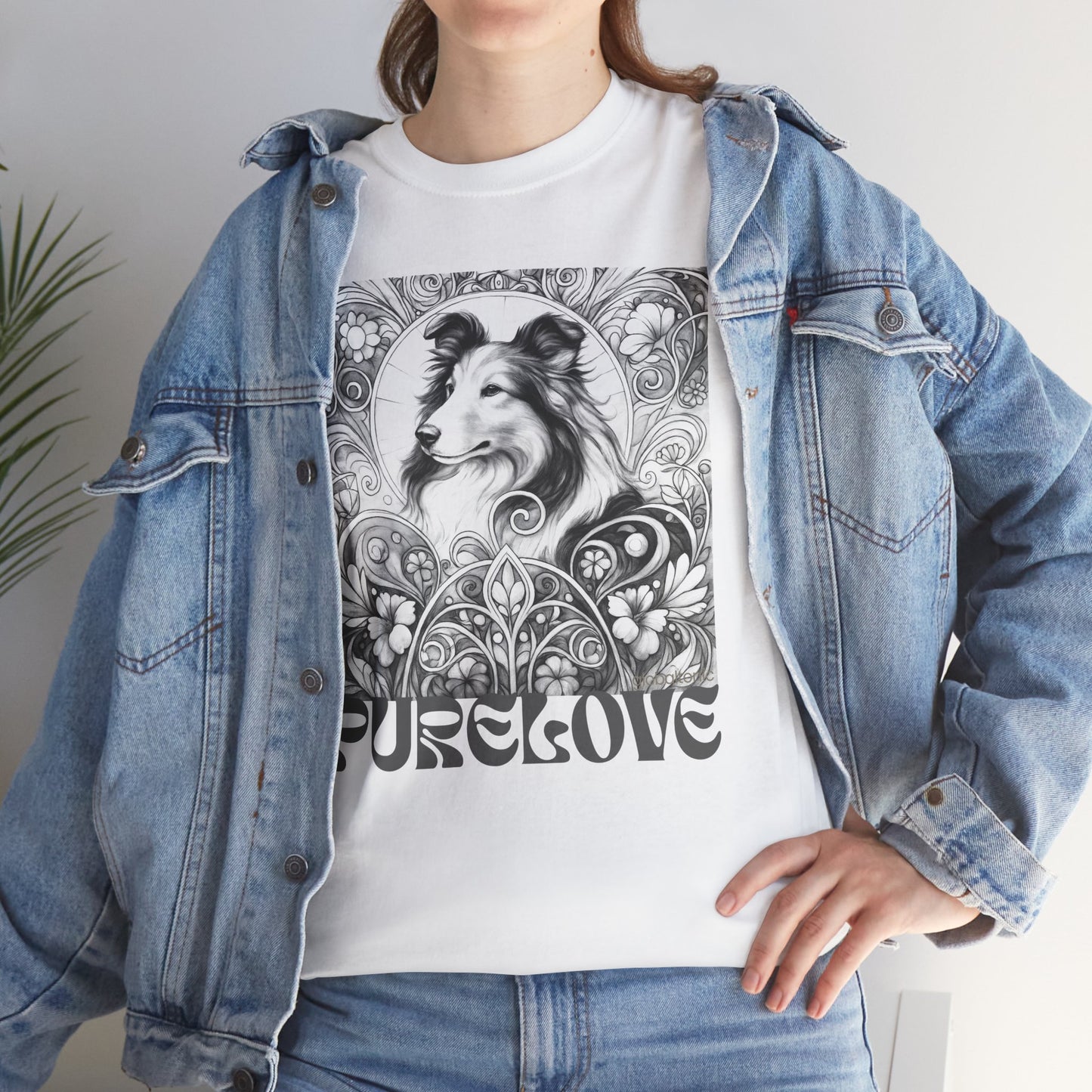 Collie Vintage Unisex Cotton Tee for Dog Lovers (Black & White)