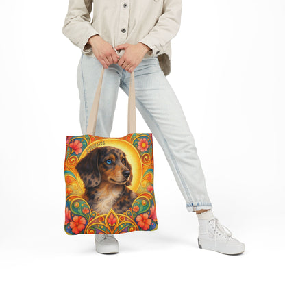 Dachshund Merle Wirehaired All-Over Print Canvas Tote Bag – Colourful Artistic Dog Lover Gift