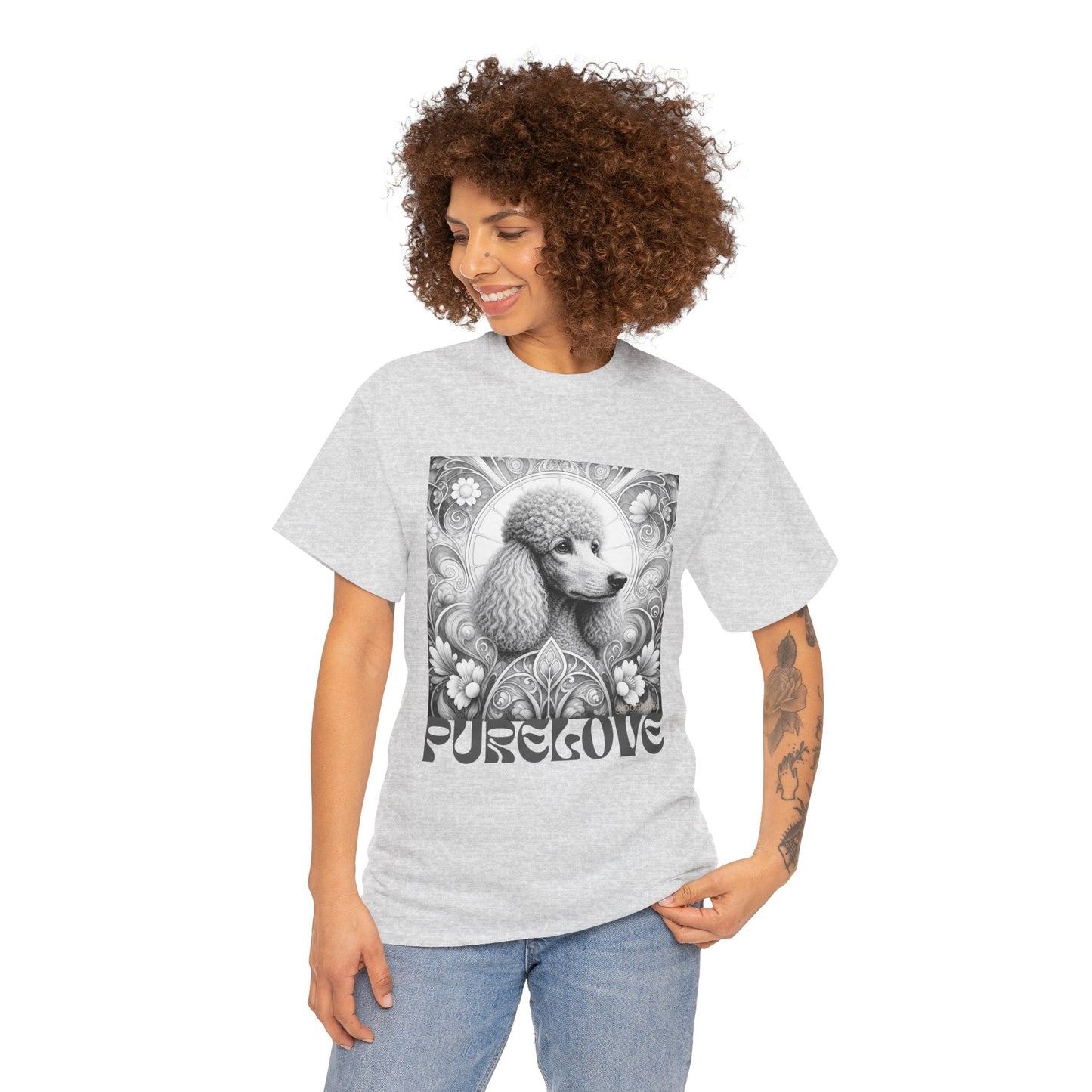 Poodle Grey Vintage Unisex Cotton Tee for Dog Lovers (Black & White)