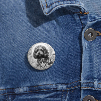 Cavapoo (Cavoodle) Dog Pin Button (Black and White) - Vintage Design Gift for Dog Lovers