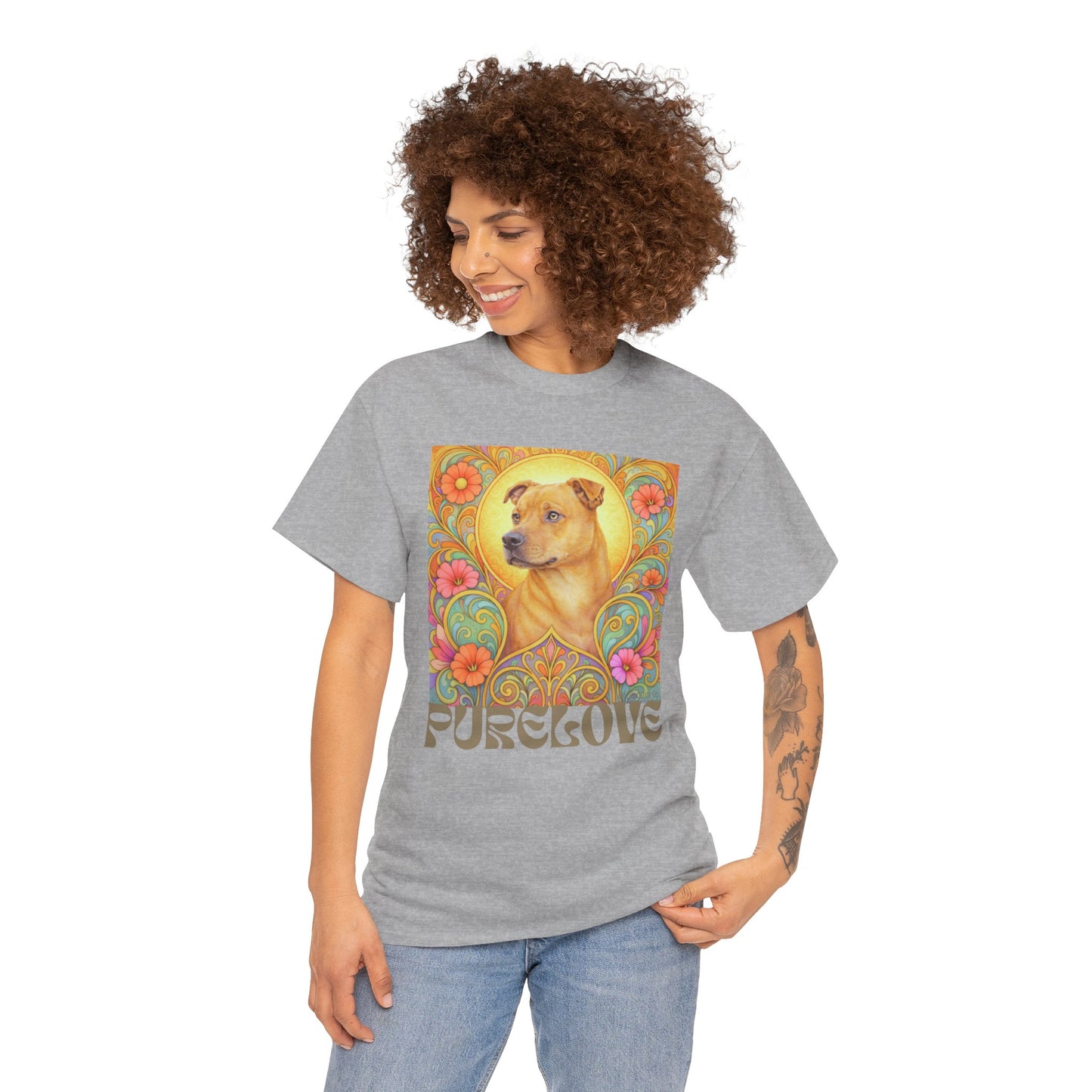Staffy Tan Vintage Graphic T-Shirt – Unisex Cotton Tee for Dog Lovers