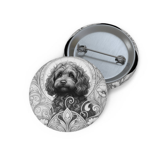 Cavapoo (Cavoodle) Dog Pin Button (Black and White) - Vintage Design Gift for Dog Lovers
