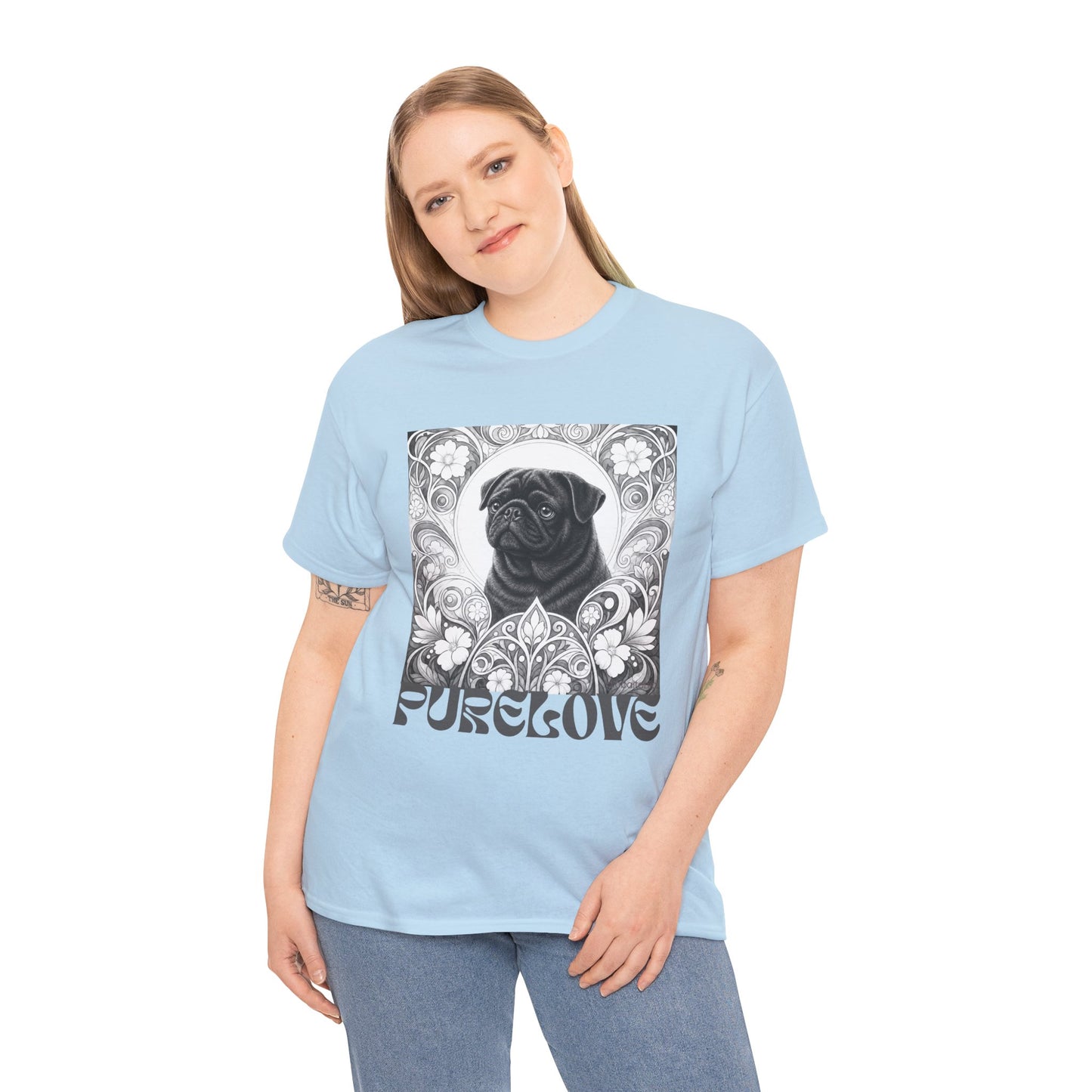 Pug Black Vintage Unisex Cotton Tee for Dog Lovers (Black & White T-Shirt)