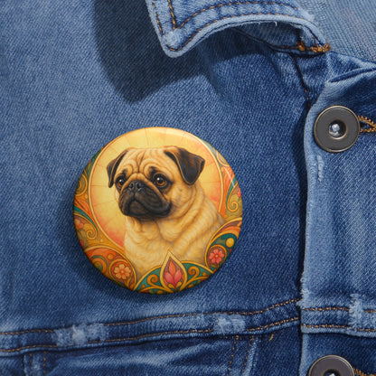 Pug Dog Pin Button - Vintage Design Gift for Dog Lovers & Pet Owners