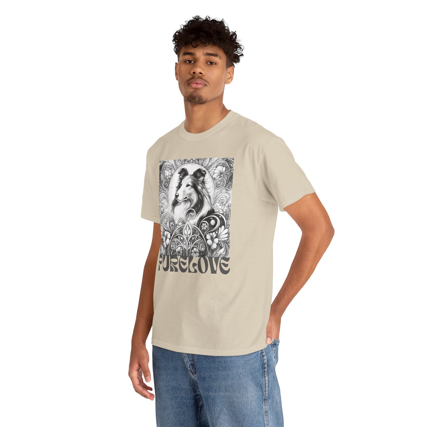 Collie Vintage Unisex Cotton Tee for Dog Lovers (Black & White)