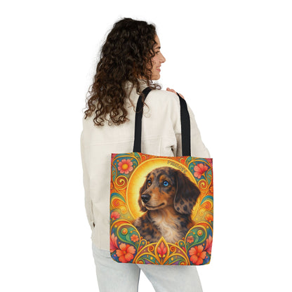 Dachshund Merle Wirehaired All-Over Print Canvas Tote Bag – Colourful Artistic Dog Lover Gift