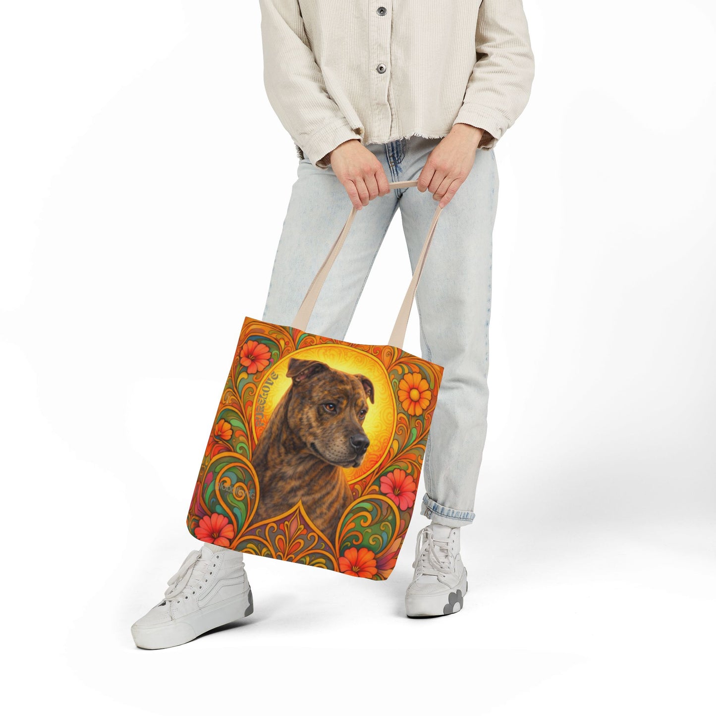 Staffy Brown All-Over Print Canvas Tote Bag – Colourful Artistic Dog Lover Gift