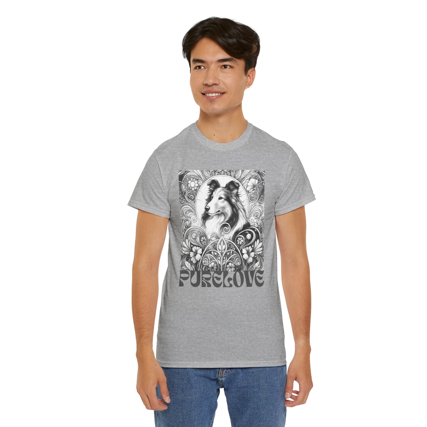 Collie Vintage Unisex Cotton Tee for Dog Lovers (Black & White)