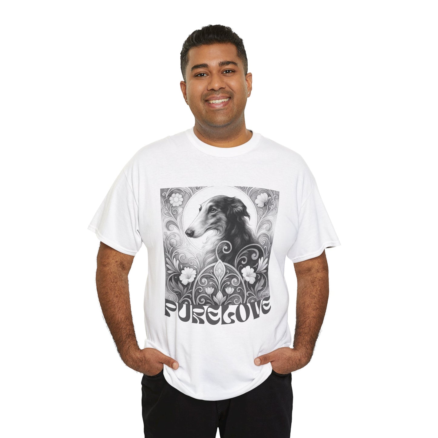 Borzoi Vintage Unisex Cotton Tee for Dog Lovers (Black & White)
