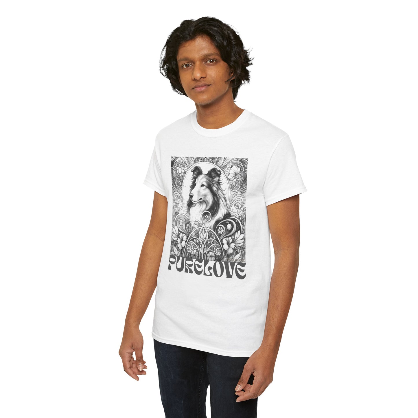Collie Vintage Unisex Cotton Tee for Dog Lovers (Black & White)