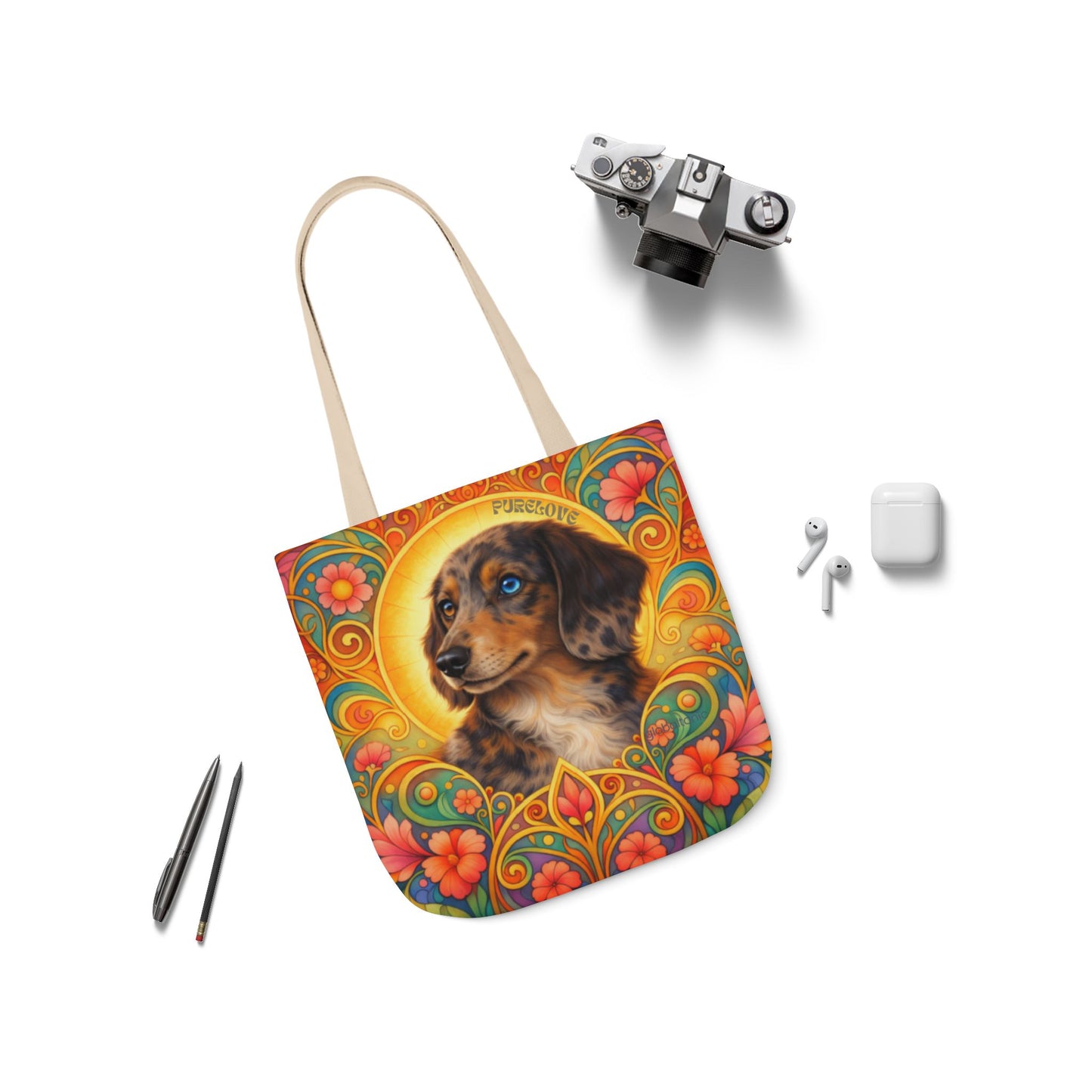 Dachshund Merle Wirehaired All-Over Print Canvas Tote Bag – Colourful Artistic Dog Lover Gift