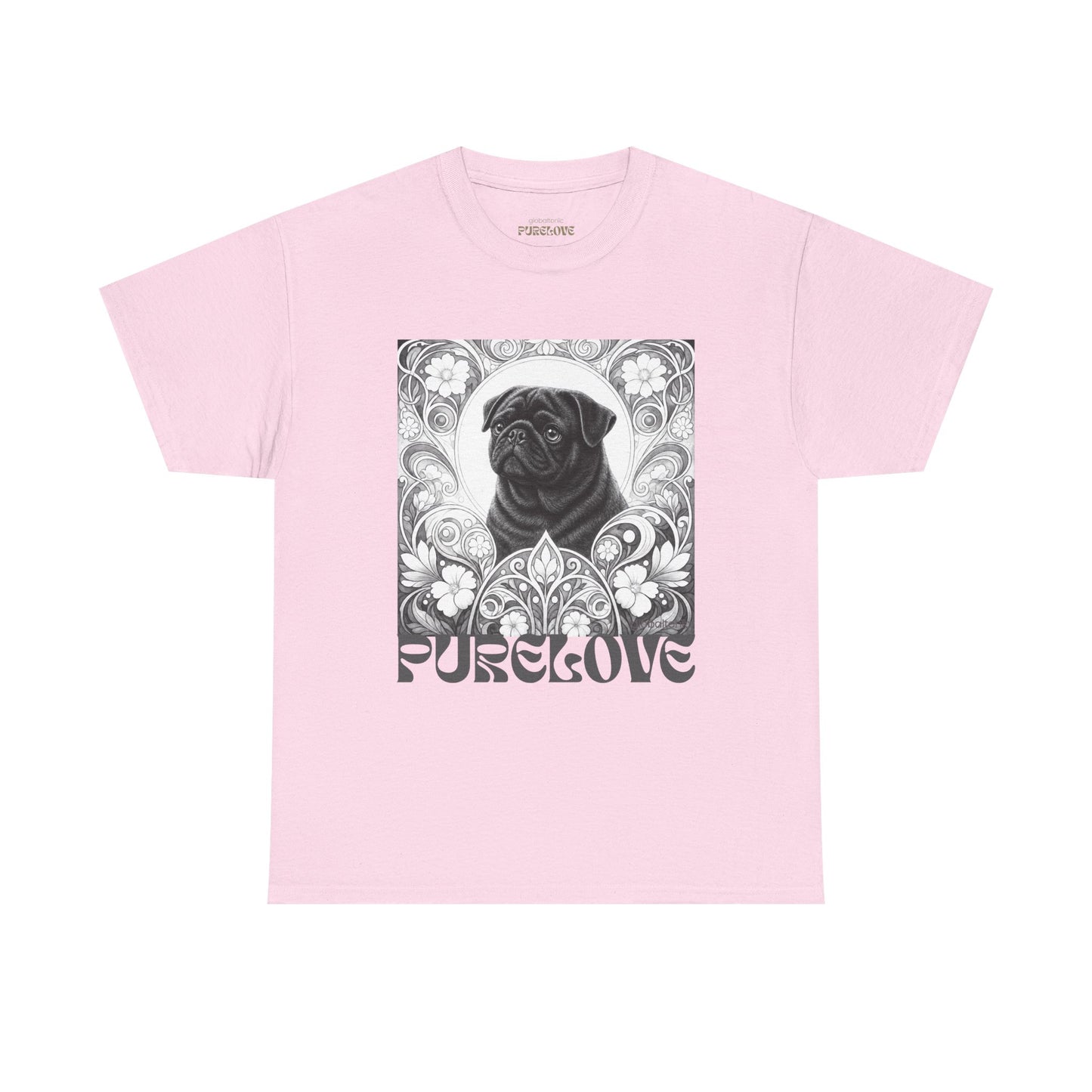 Pug Black Vintage Unisex Cotton Tee for Dog Lovers (Black & White T-Shirt)
