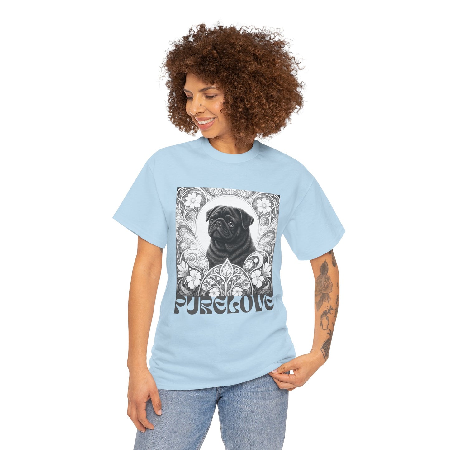 Pug Black Vintage Unisex Cotton Tee for Dog Lovers (Black & White T-Shirt)