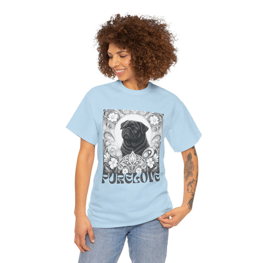 Pug Black Vintage Unisex Cotton Tee for Dog Lovers (Black & White T-Shirt)