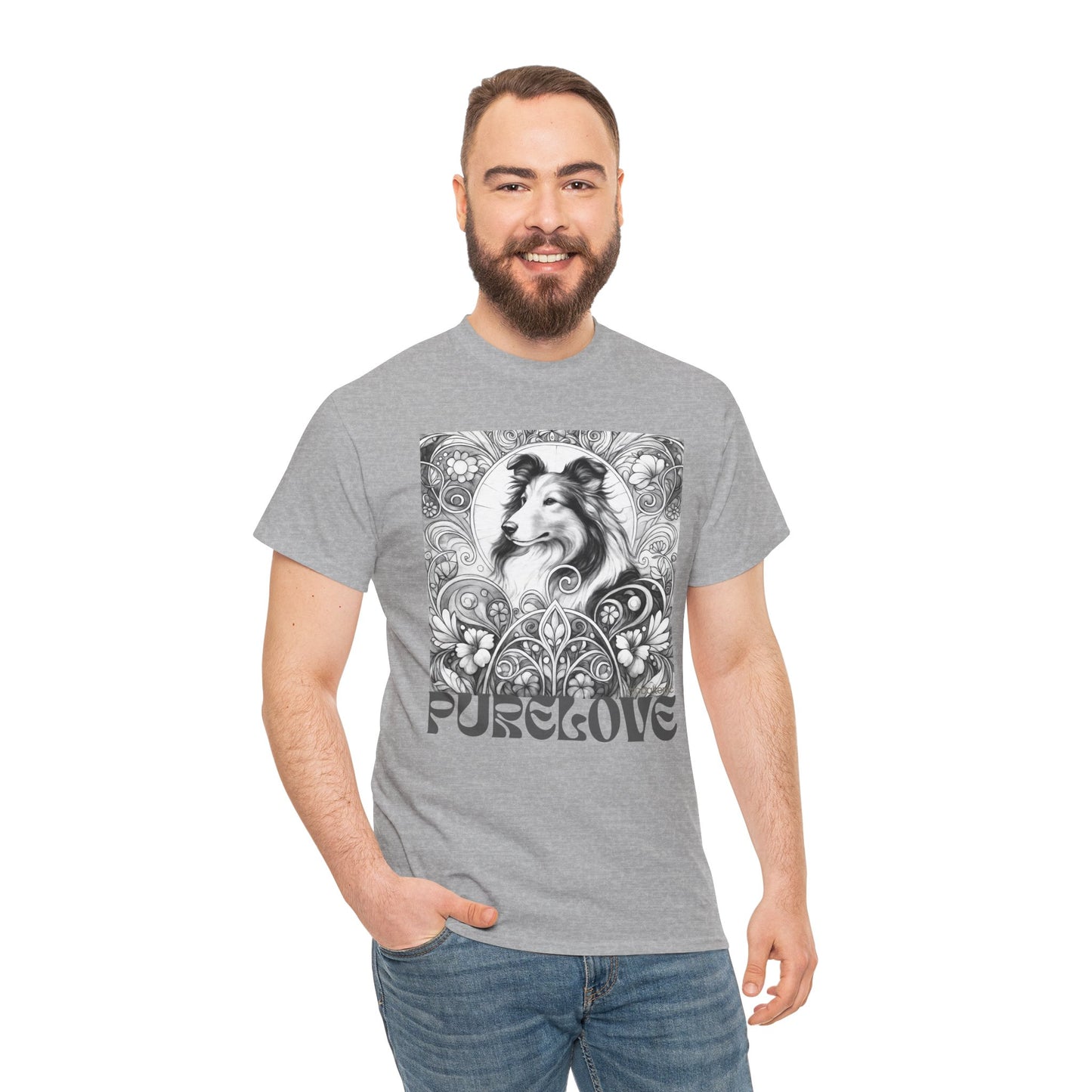 Collie Vintage Unisex Cotton Tee for Dog Lovers (Black & White)